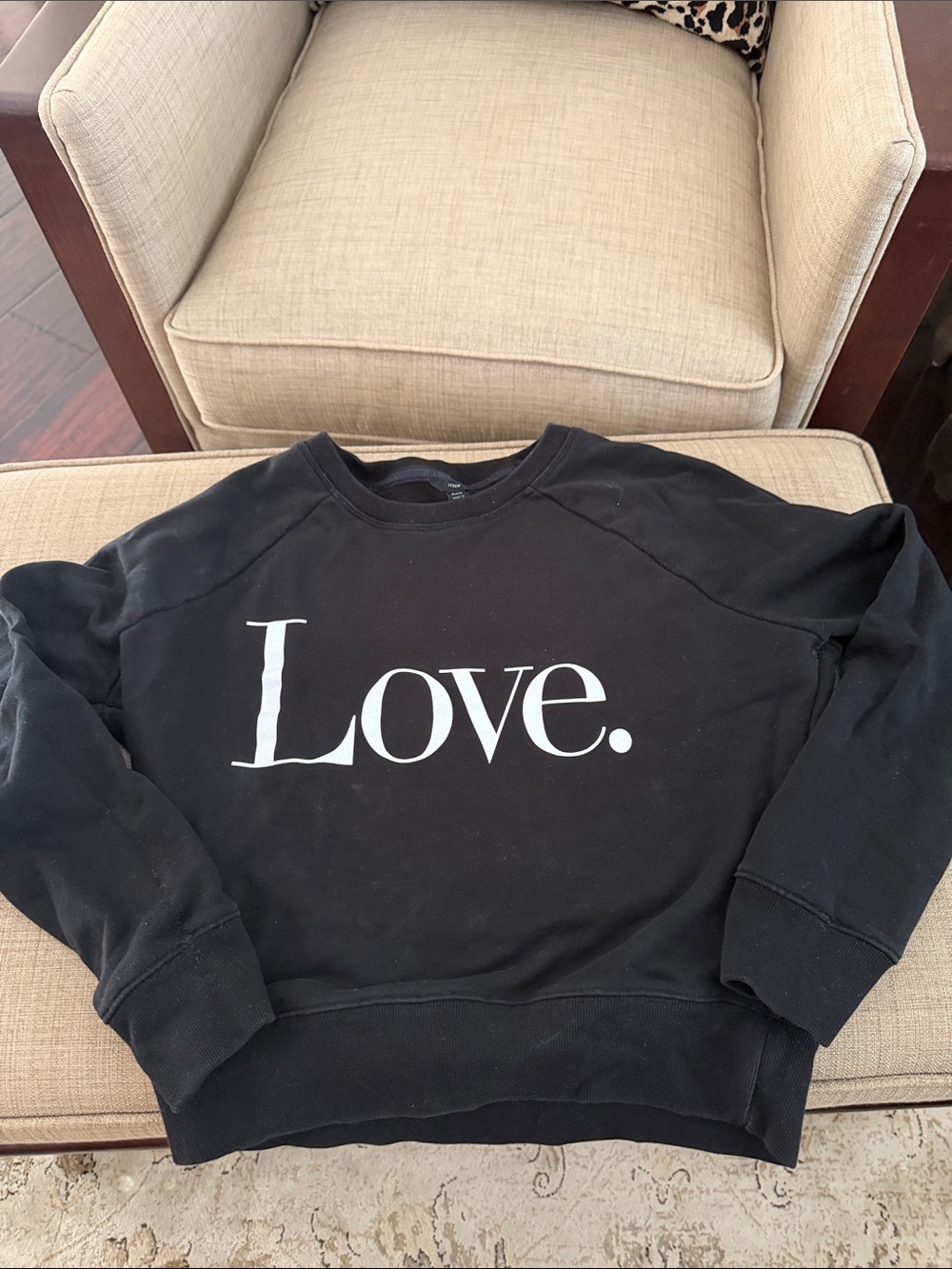 J. Crew Black Crewneck Sweatshirt with White "Love." Graphic